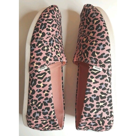TOMS Alpargata Size 6.5 Pink Leopard Print Ortholite Comfort Slip-on Flat EUC - Picture 4 of 16